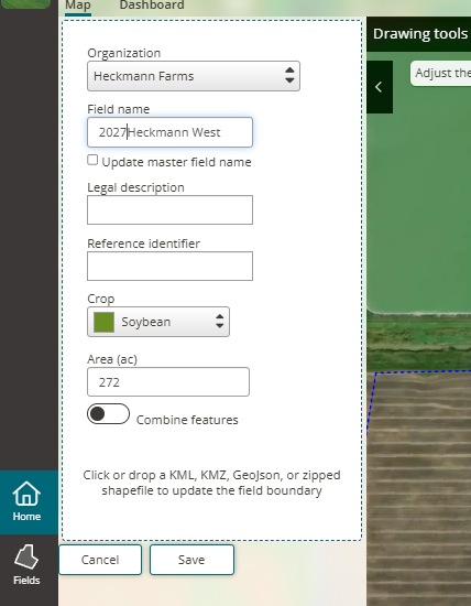 Edit field form showing the Name field and the checkbox that applies the name to the master field record