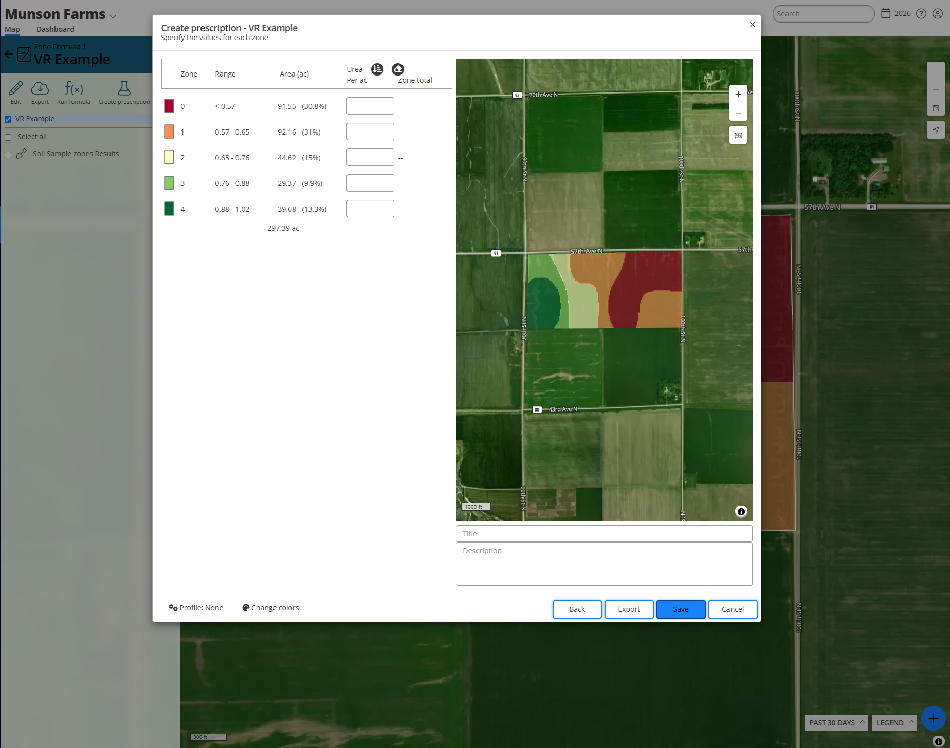 The Specify the values for each zone window with a rate entered for each zone