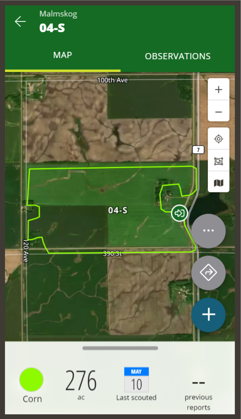 Field map in online mode with satellite background imagery